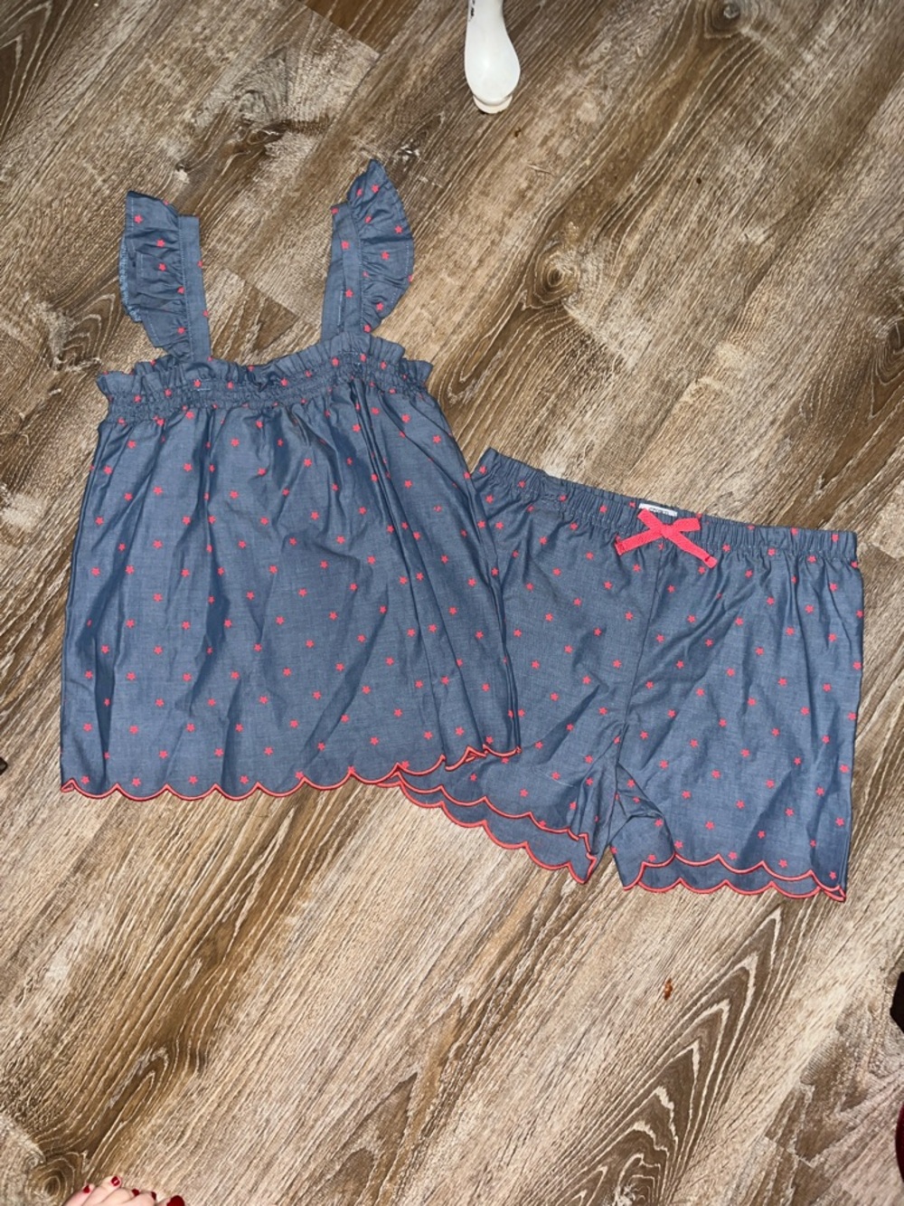crown & ivy Navy Blue Top and Shorts Set with Pink Dot Accents
